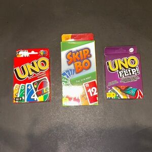 3 brand new boxes of the games UNO, UNO-BO-UNO. UNO Flip